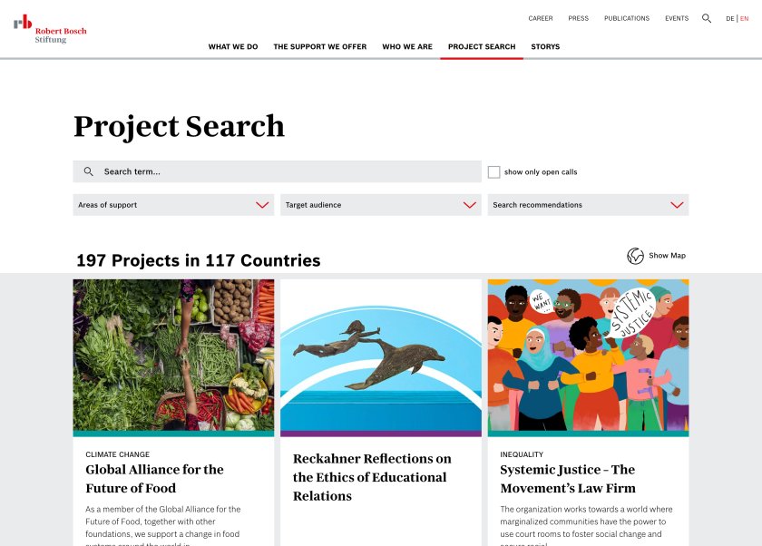 Screenshot of the Robert Bosch Foundation Website: Projects