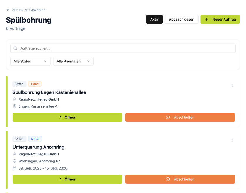 Auftragsansicht in der App